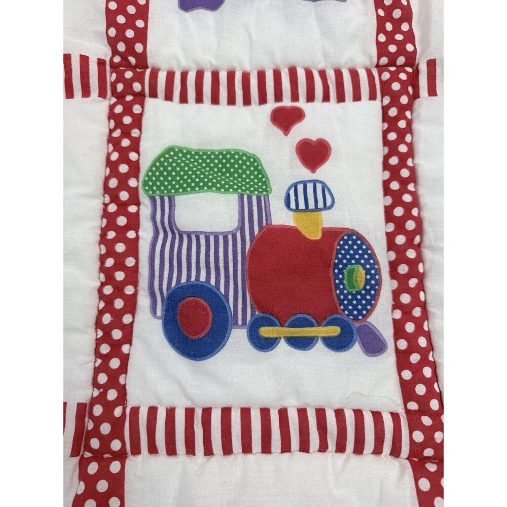 Vintage Cuddle Me Ruffle ABC Train Puppy Dinosaur Baby Quilt Blanket Noel Joanna